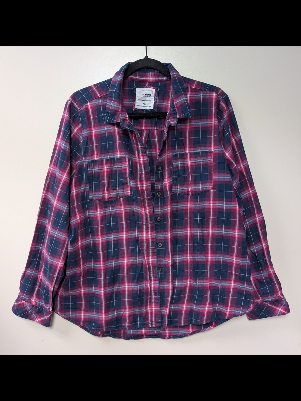 Sonoma Pink/Purple Plaid Cotton Button-Down Shirt Womens XL Flannel Casual